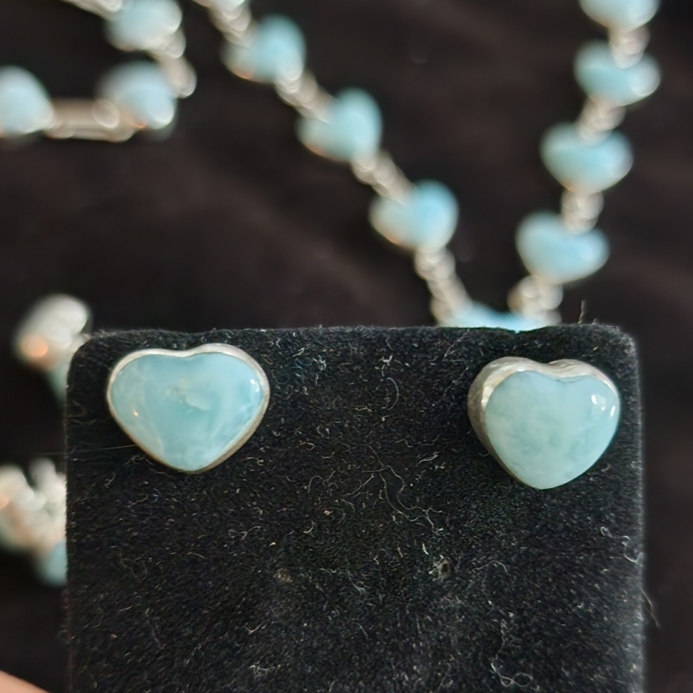 NEW Heart-Shaped Larimar gemstone Earrings** RESTOCKING SOON**